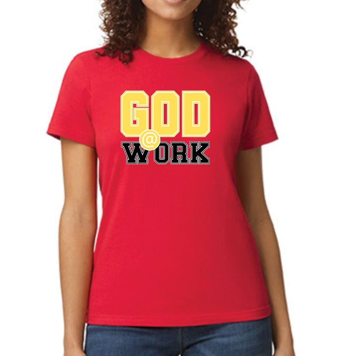 Womens Graphic T-shirt God @ Work Yellow and Black Print - Womens | T-Shirts