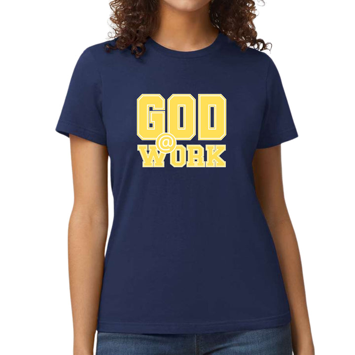 Womens Graphic T-shirt God @ Work Yellow and White Print - Womens | T-Shirts