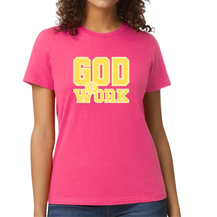 Womens Graphic T-shirt God @ Work Yellow and White Print - Womens | T-Shirts