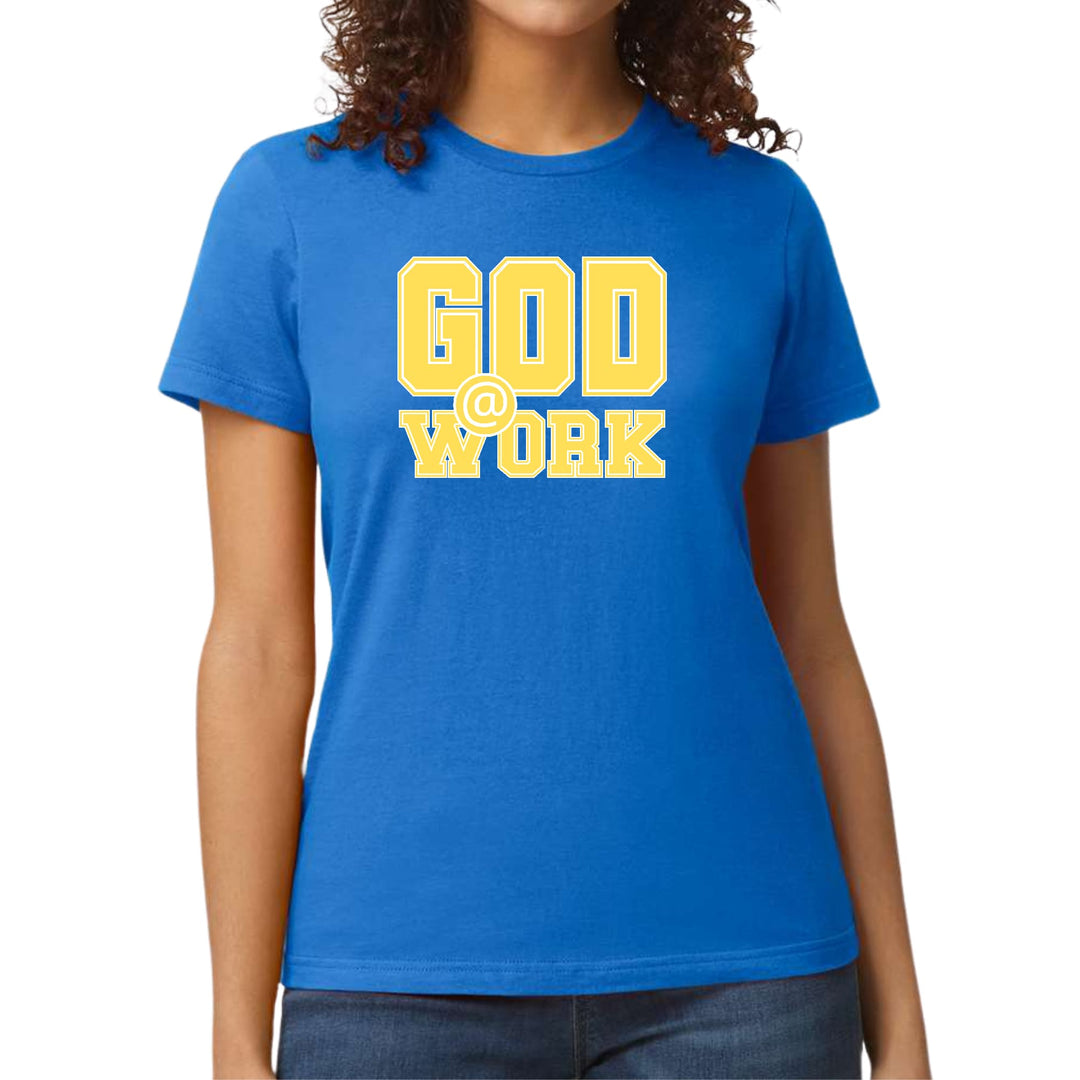 Womens Graphic T-shirt God @ Work Yellow and White Print - Womens | T-Shirts