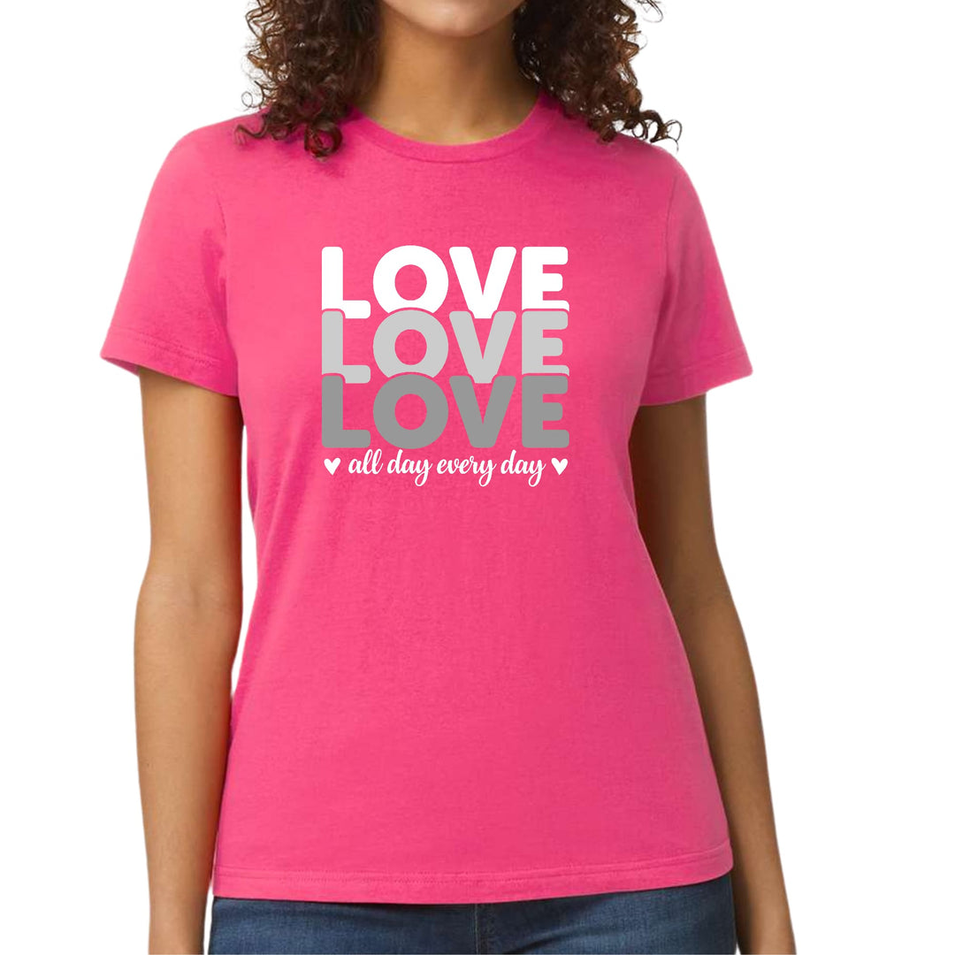 Womens Graphic T-shirt Love All Day Every Day White Grey Print - Womens