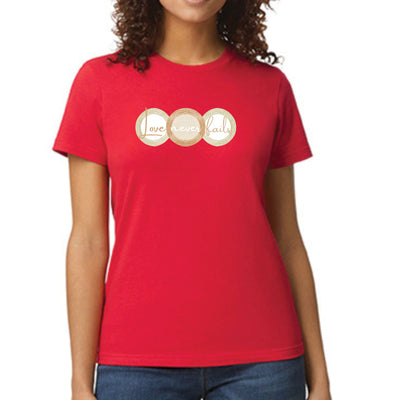 Womens Graphic T-shirt Love Never Fails Pastel Brown Beige Green - Womens