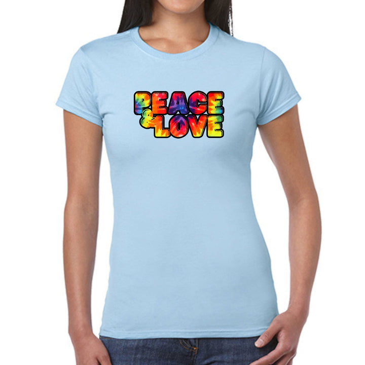 Womens Graphic T-shirt Peace and Love Multicolor Illustration - Womens