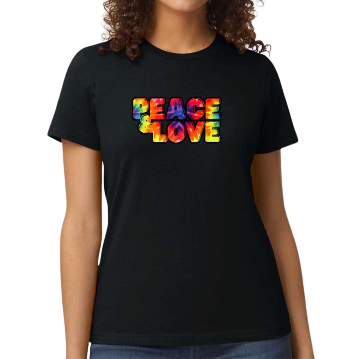 Womens Graphic T-shirt Peace and Love Multicolor Illustration - Womens