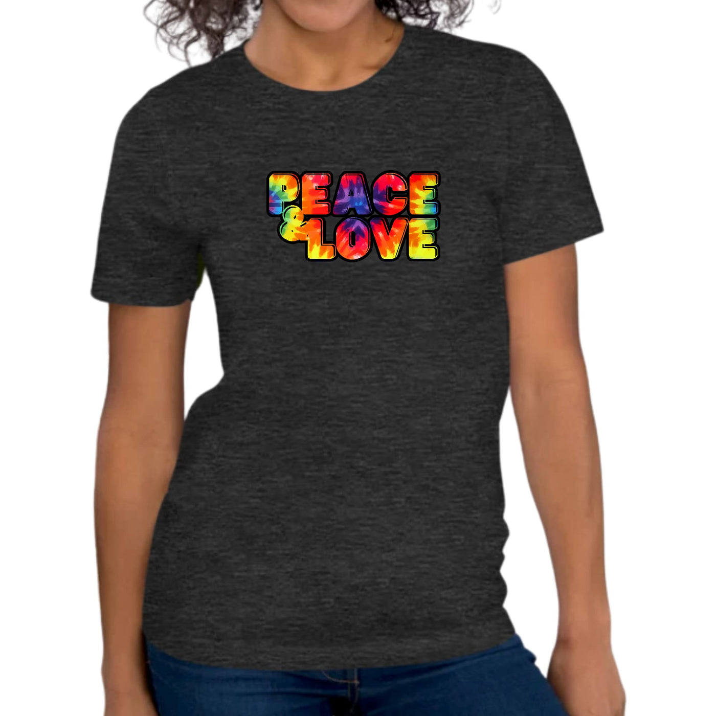 Womens Graphic T - shirt Peace And Love Multicolor Illustration - T - Shirts