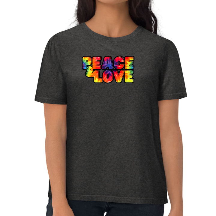 Womens Graphic T-shirt Peace and Love Multicolor Illustration - Womens