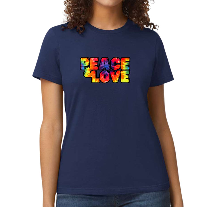 Womens Graphic T-shirt Peace and Love Multicolor Illustration - Womens