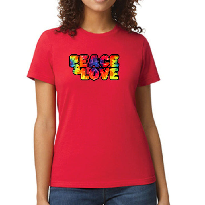 Womens Graphic T-shirt Peace and Love Multicolor Illustration - Womens