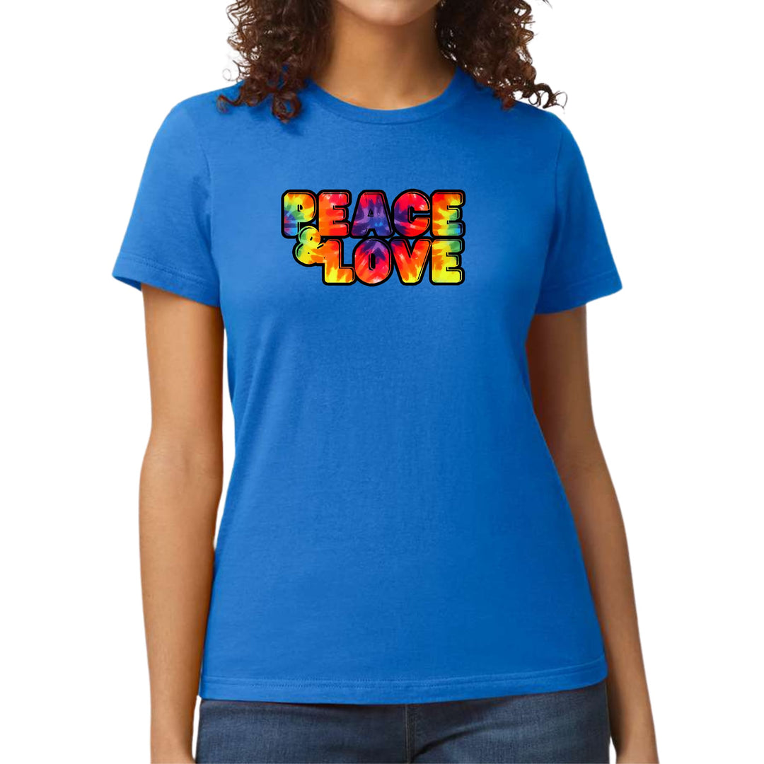 Womens Graphic T-shirt Peace and Love Multicolor Illustration - Womens