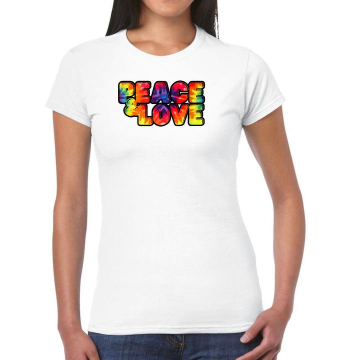 Womens Graphic T-shirt Peace and Love Multicolor Illustration - Womens