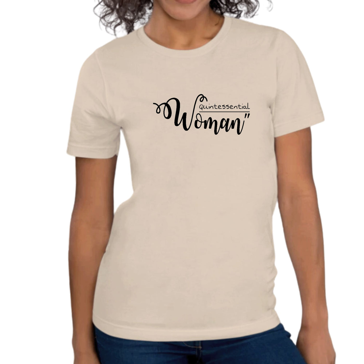 Womens Graphic T - shirt Quintessential Woman Black Illustration - T - Shirts