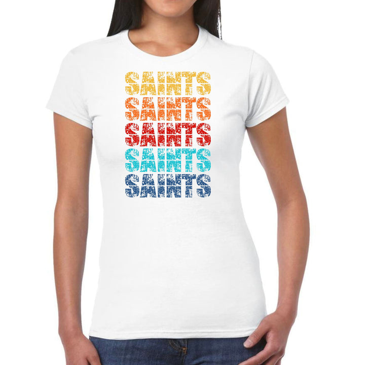 Womens Graphic T-shirt Saints Colorful Art Illustration - Womens | T-Shirts