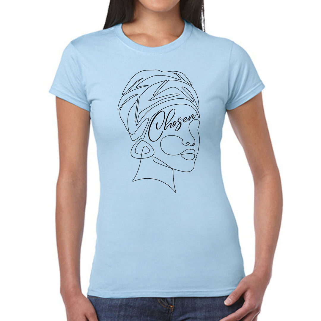 Womens Graphic T-shirt Say it Soul ’Chosen’ Black Woman Line Art, - Womens