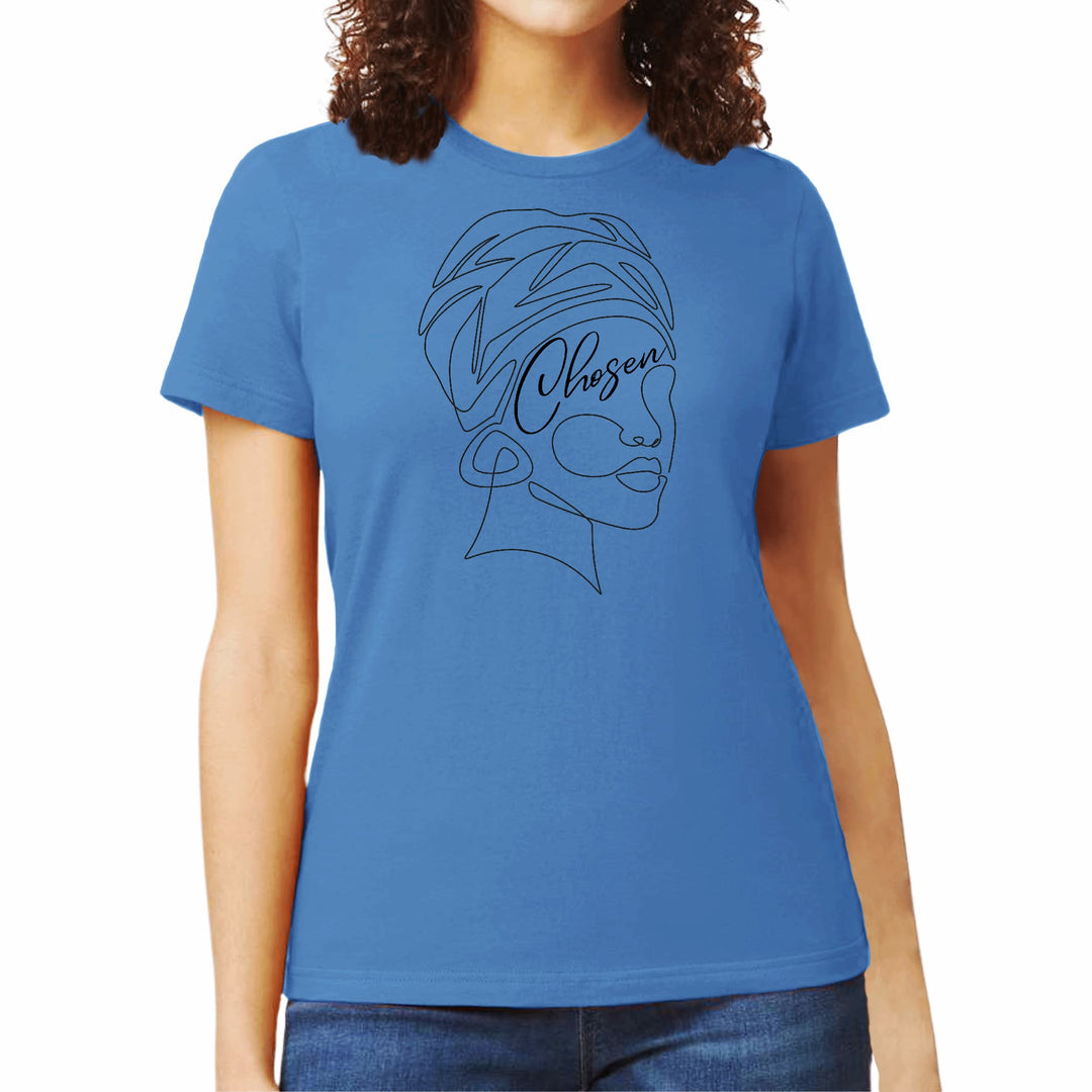 Womens Graphic T-shirt Say it Soul ’Chosen’ Black Woman Line Art, - Womens