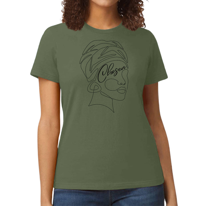 Womens Graphic T-shirt Say it Soul ’Chosen’ Black Woman Line Art, - Womens