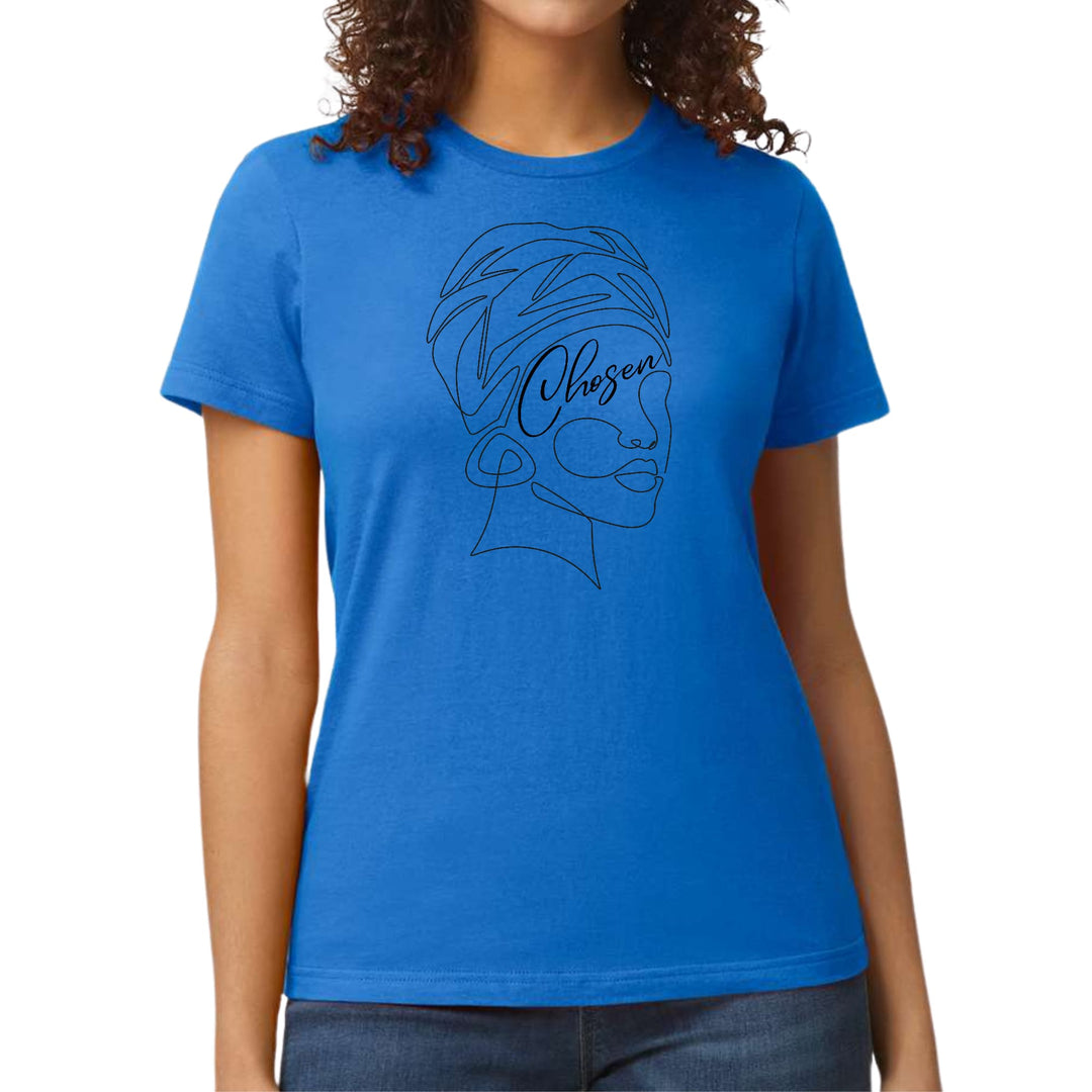 Womens Graphic T-shirt Say it Soul ’Chosen’ Black Woman Line Art, - Womens