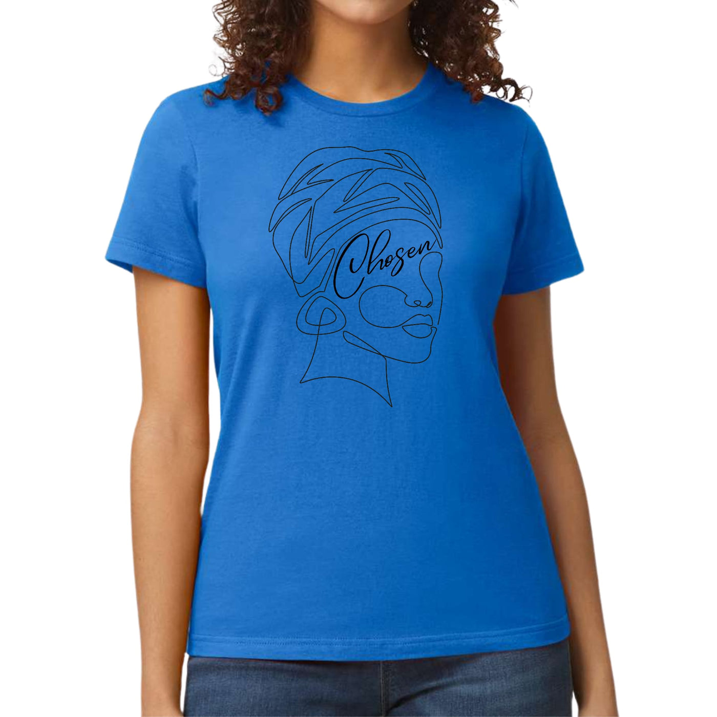 Womens Graphic T-shirt Say It Soul ’chosen’ Black Woman Line Art, - Womens