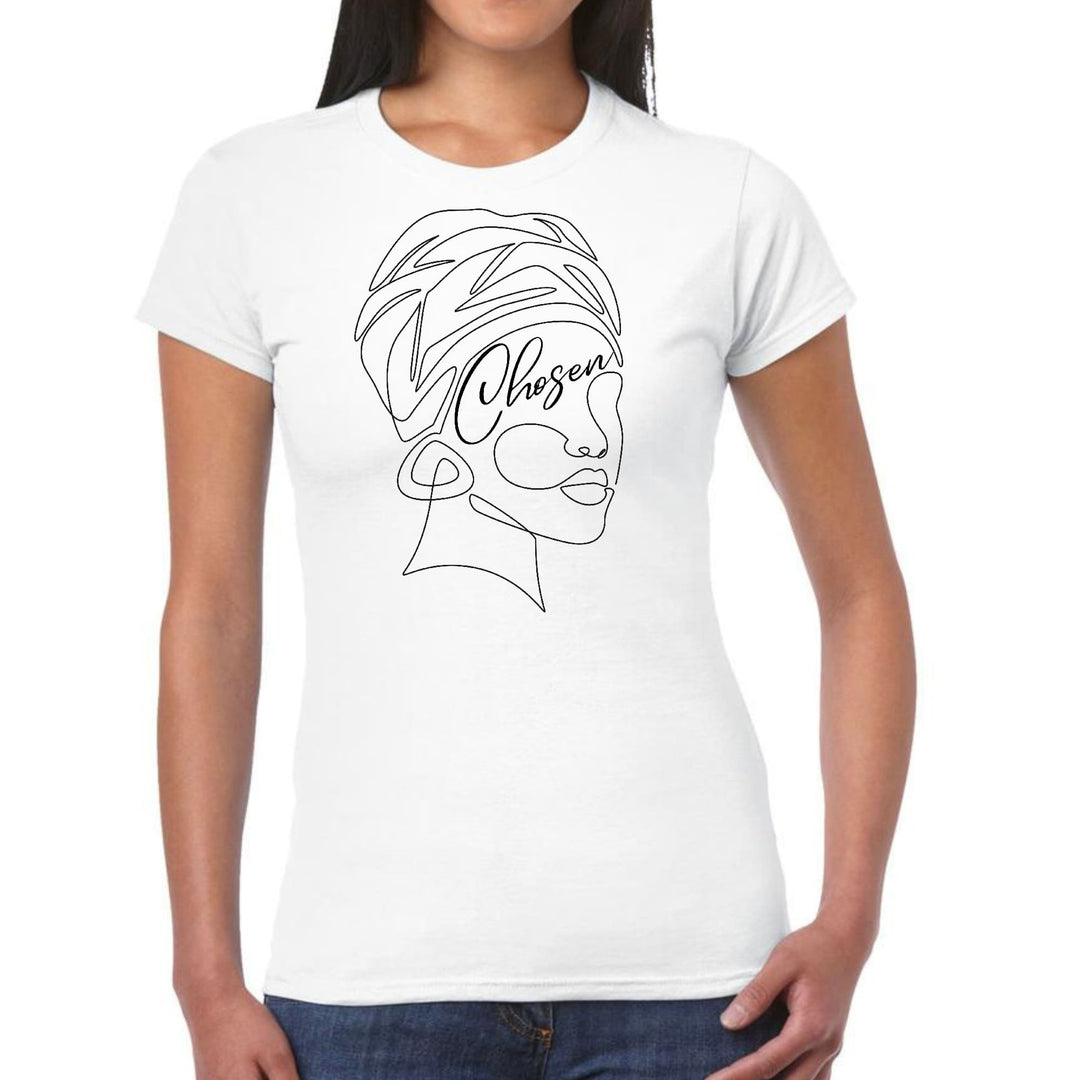 Womens Graphic T-shirt Say it Soul ’Chosen’ Black Woman Line Art, - Womens