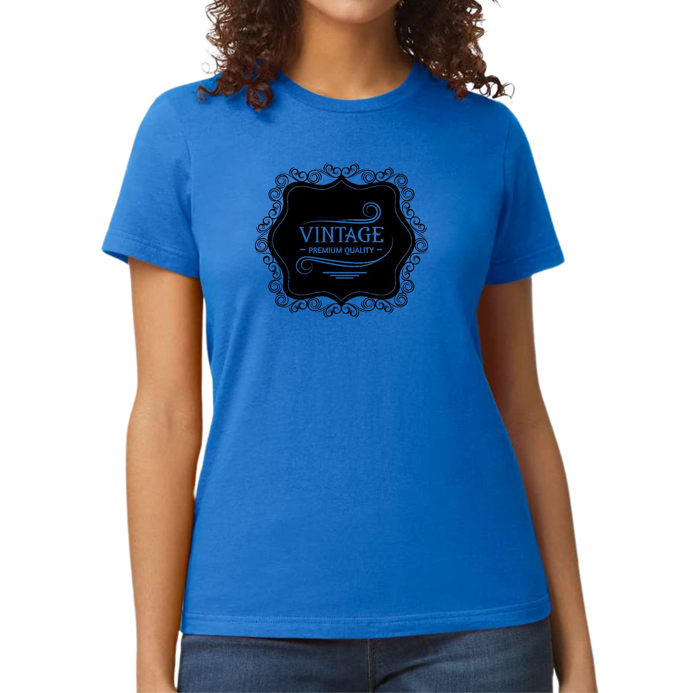 Womens Graphic T - shirt Vintage Premium Quality Black Illustration - T - Shirts