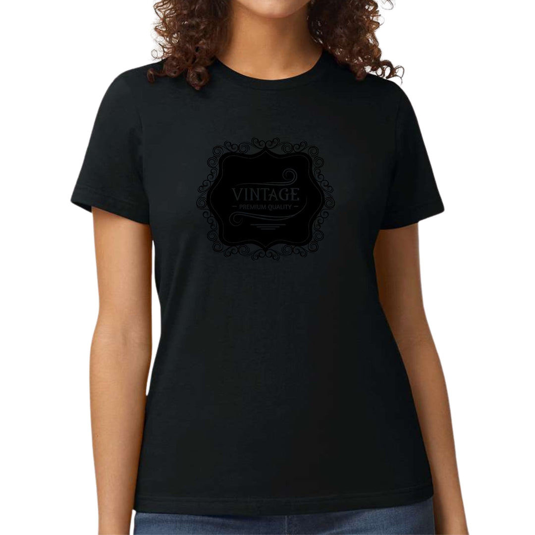 Womens Graphic T-shirt Vintage Premium Quality Black Illustration - Womens