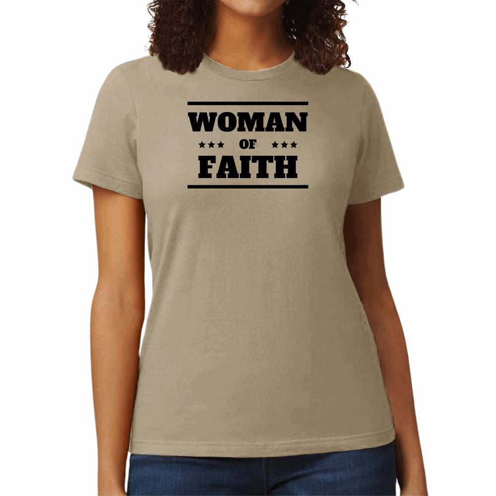 Womens Graphic T-shirt Woman of Faith Black Illustration - Womens | T-Shirts