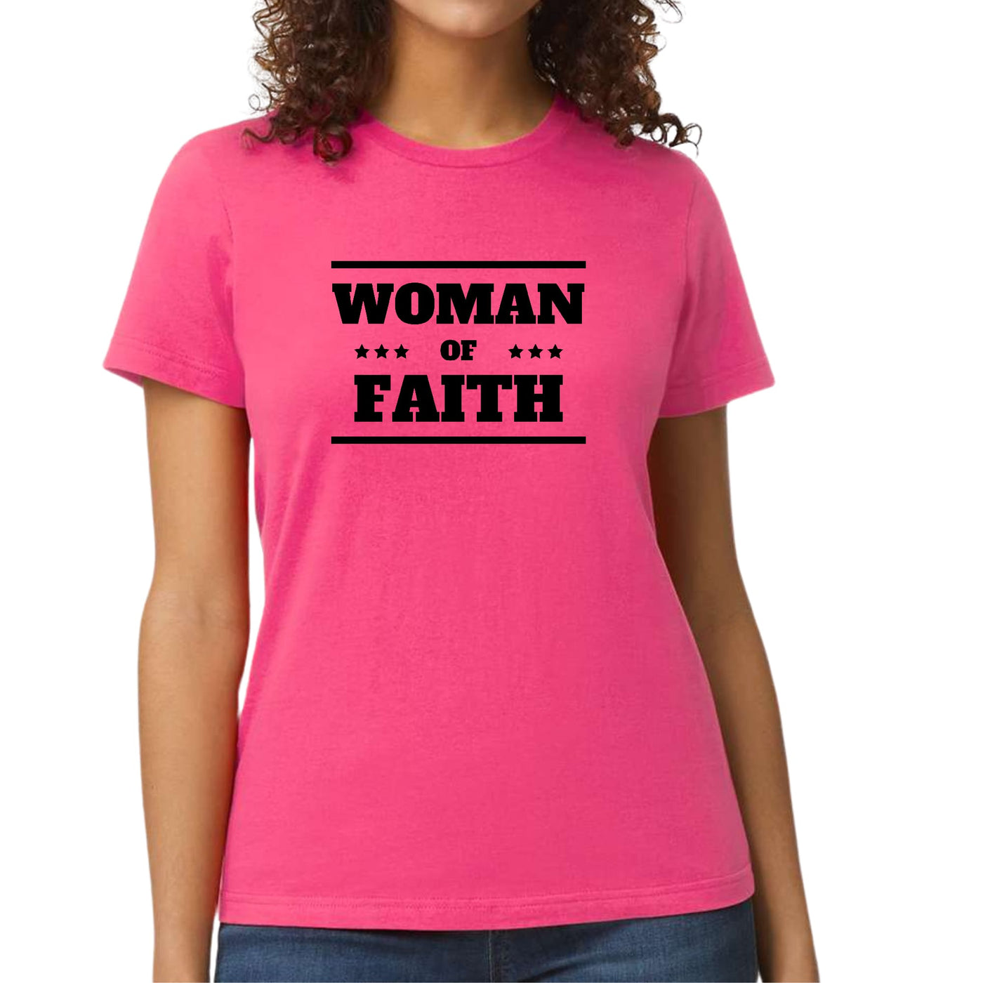 Womens Graphic T - shirt Woman Of Faith Black Illustration - T - Shirts