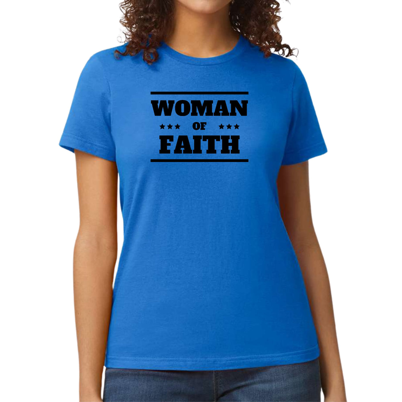 Womens Graphic T - shirt Woman Of Faith Black Illustration - T - Shirts