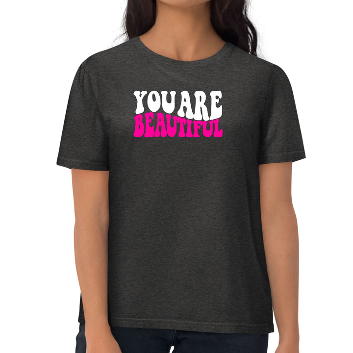 Womens Graphic T-shirt you are Beautiful Pink White Affirmation - Womens