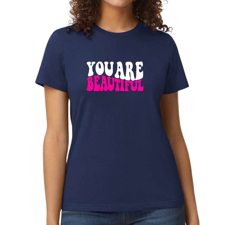 Womens Graphic T-shirt you are Beautiful Pink White Affirmation - Womens