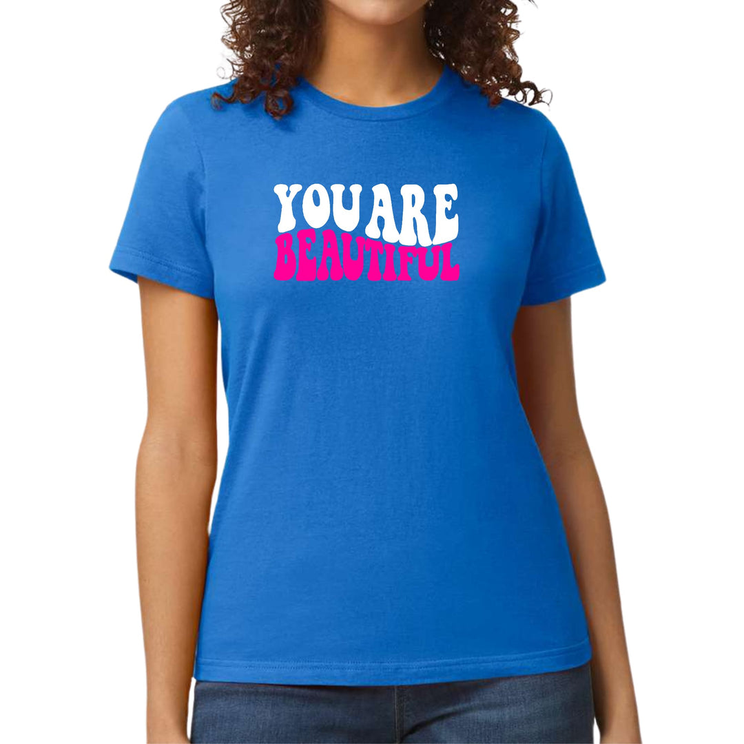 Womens Graphic T-shirt you are Beautiful Pink White Affirmation - Womens