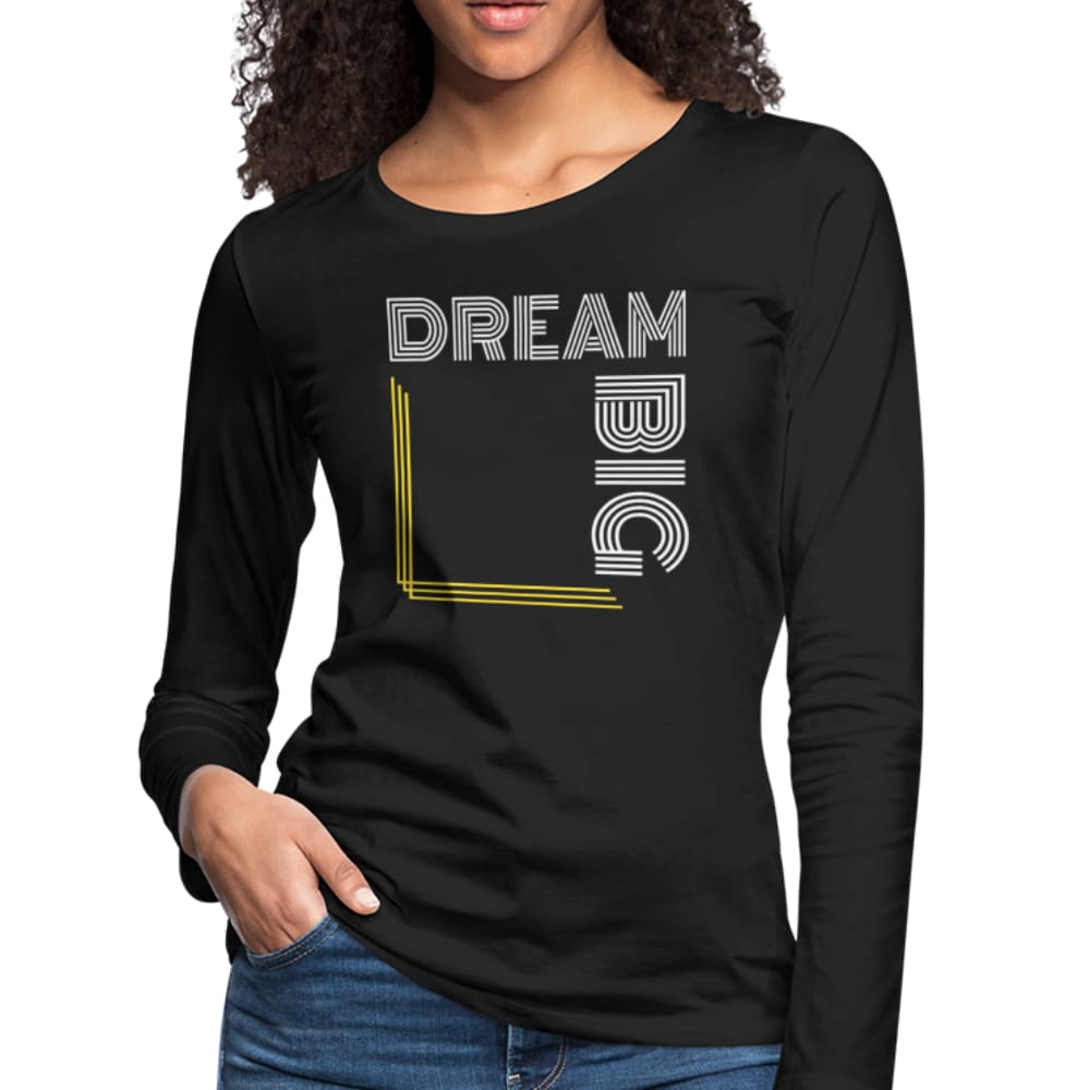 Womens Graphic Tee Dream Big White & Gold Long Sleeve T-shirt - Womens