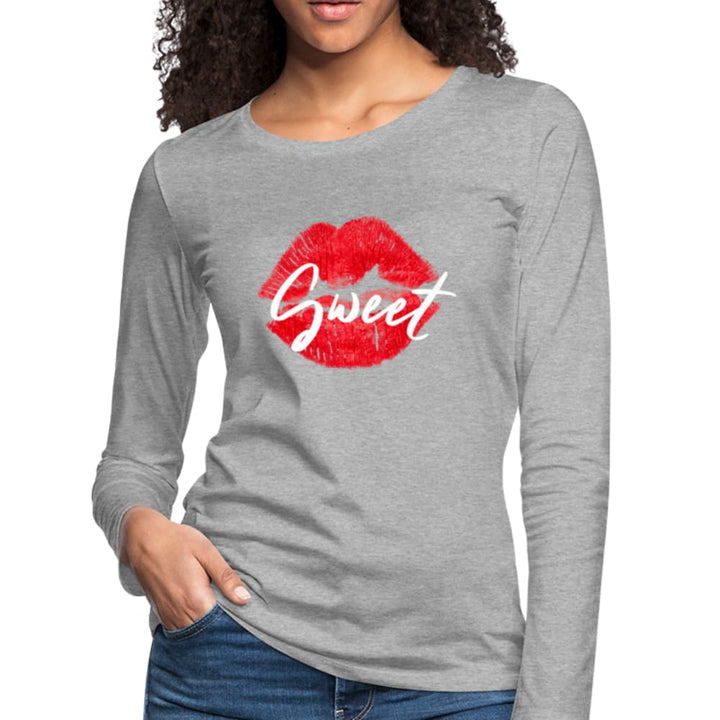 Womens Graphic Tee Sweet Kiss Red Lipstick Long Sleeve T-shirt - Womens