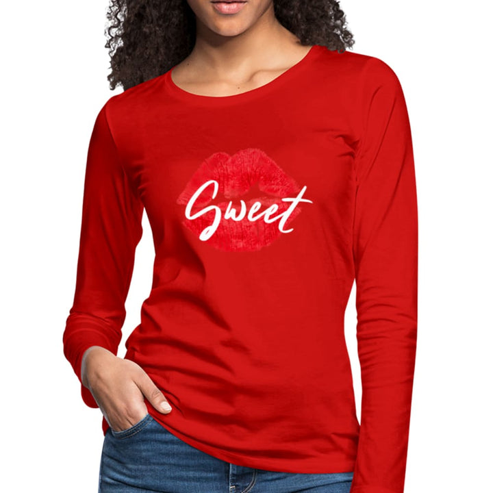 Womens Graphic Tee Sweet Kiss Red Lipstick Long Sleeve T-shirt - Womens