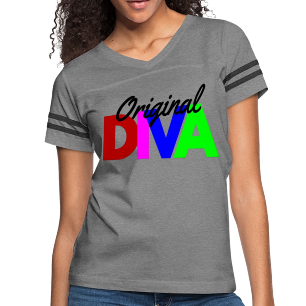 Womens Graphic Vintage Sport T-shirt - Original Diva Colorful Illustration