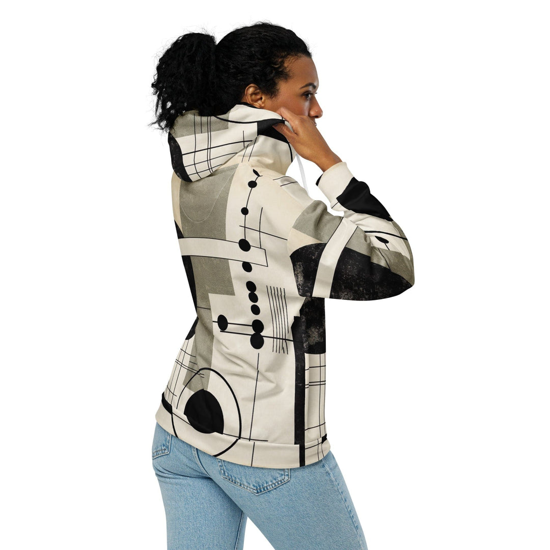 Womens Graphic Zip Hoodie Abstract Black Beige Brown Geometric Shapes