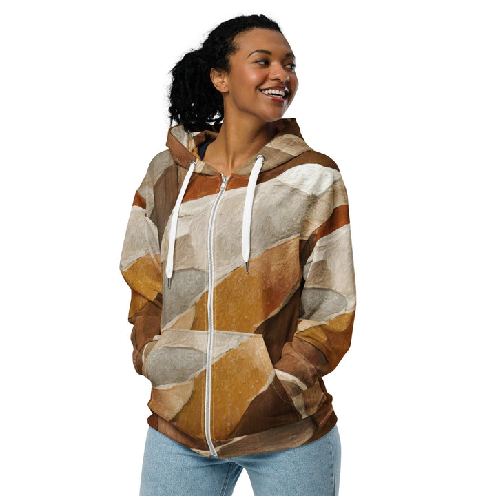 Womens Graphic Zip Hoodie Abstract Stone Print