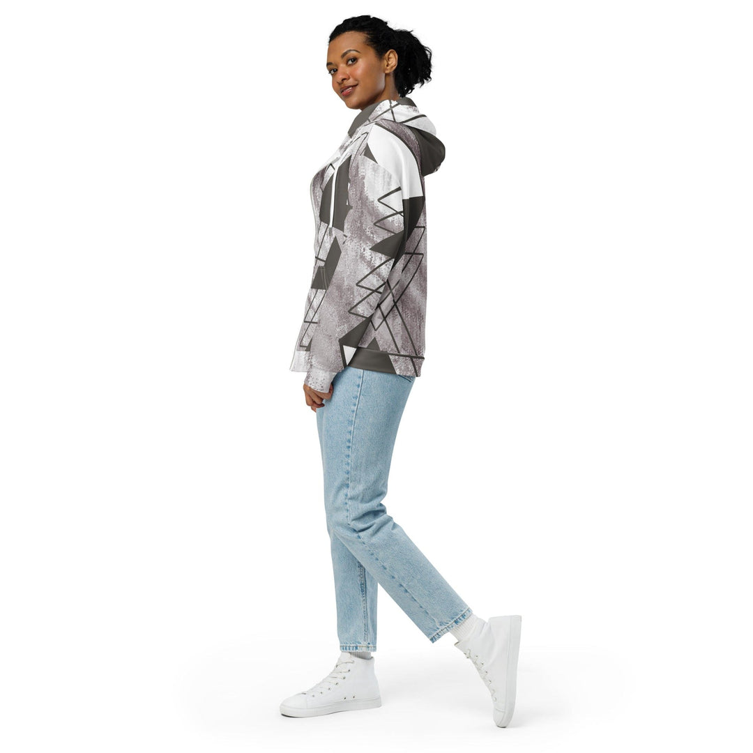 Womens Graphic Zip Hoodie Ash Grey and White Triangular Colorblock