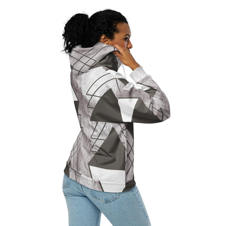 Womens Graphic Zip Hoodie Ash Grey and White Triangular Colorblock