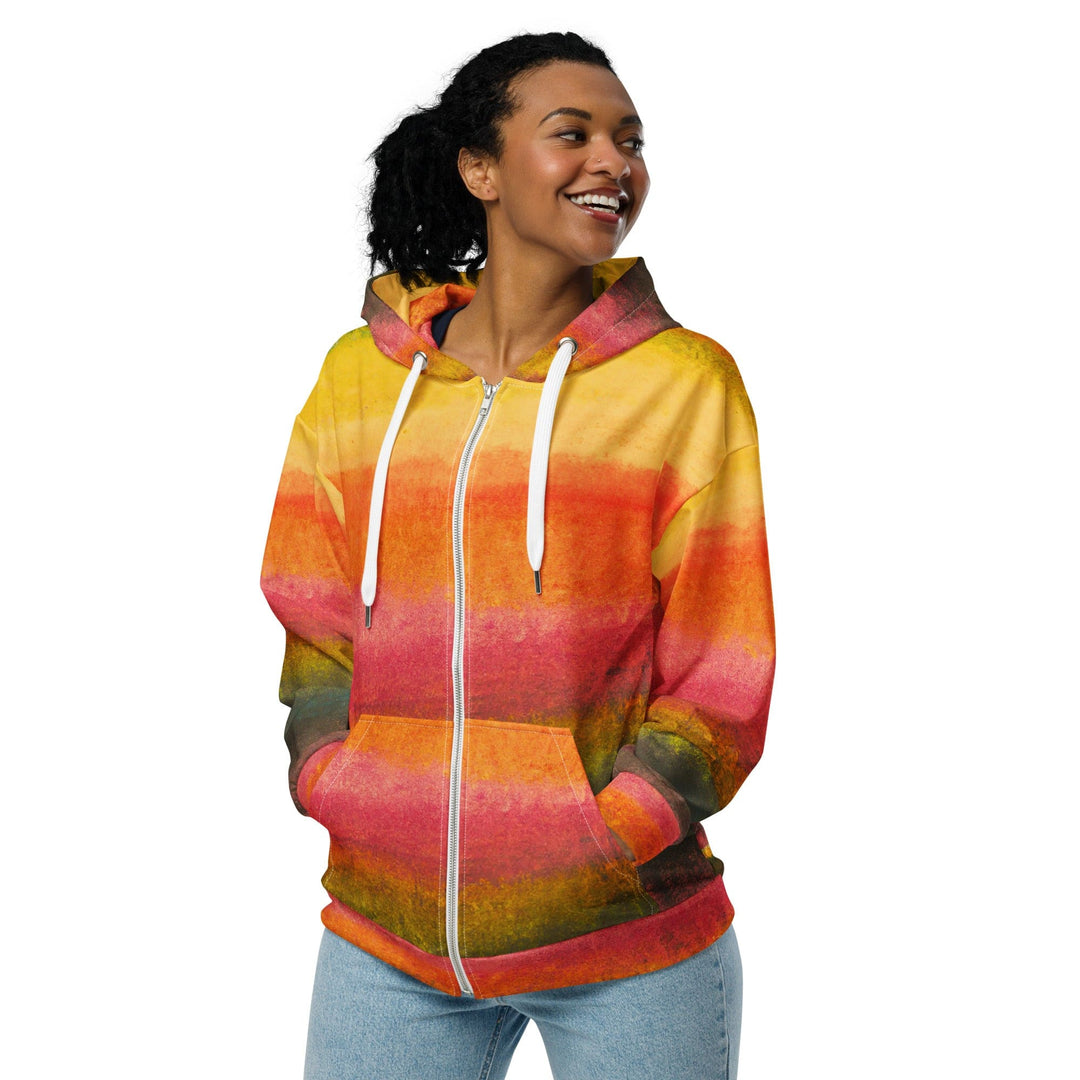 Womens Graphic Zip Hoodie Autumn Fall Watercolor Abstract Print