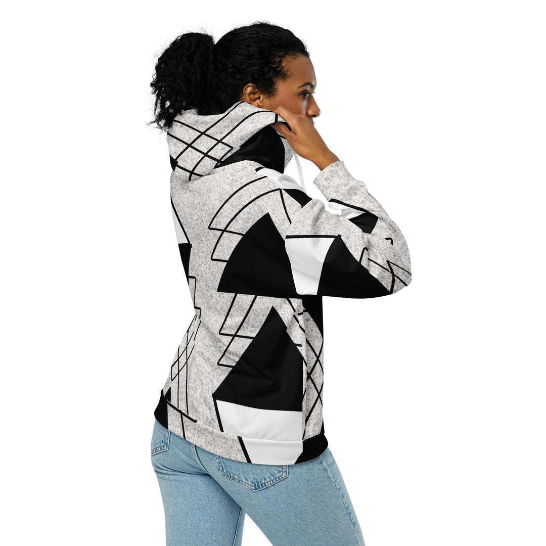 Womens Graphic Zip Hoodie Black and White Ash Grey Triangular