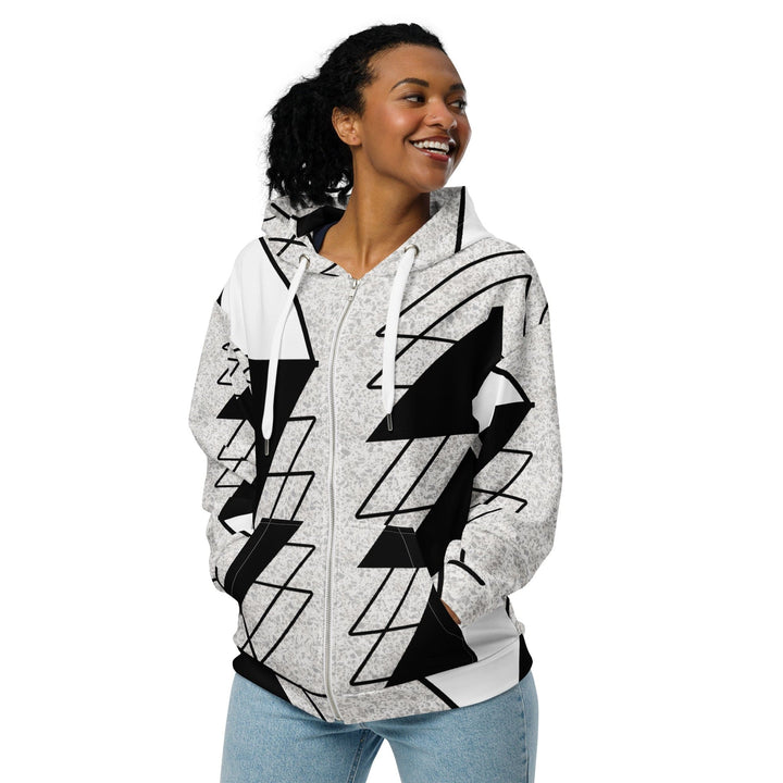 Womens Graphic Zip Hoodie Black and White Ash Grey Triangular