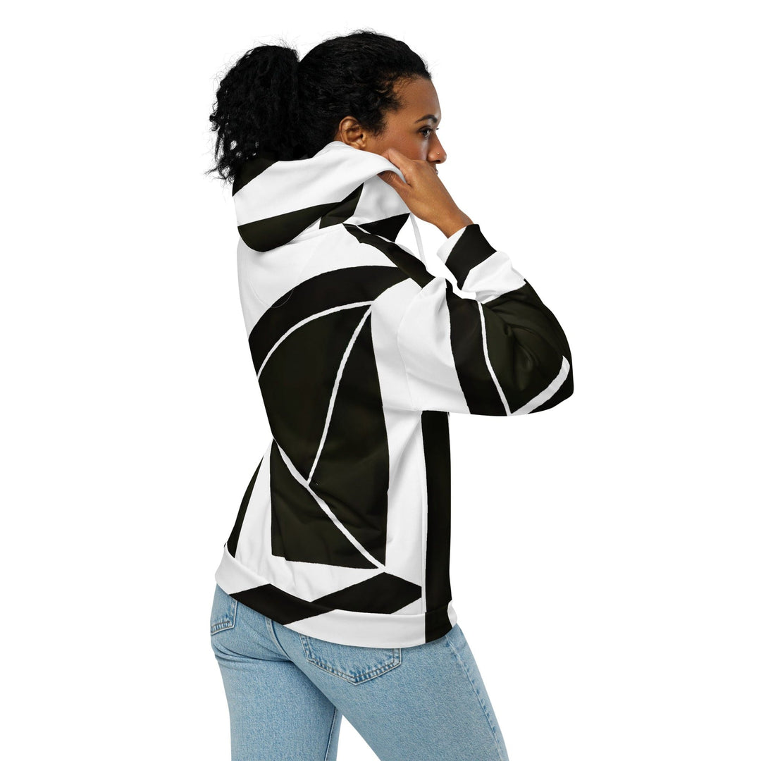 Womens Graphic Zip Hoodie Black and White Geometric Pattern