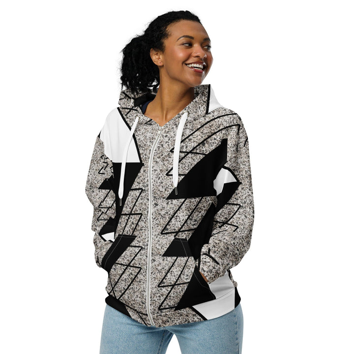 Womens Graphic Zip Hoodie Black and White Triangular Colorblock