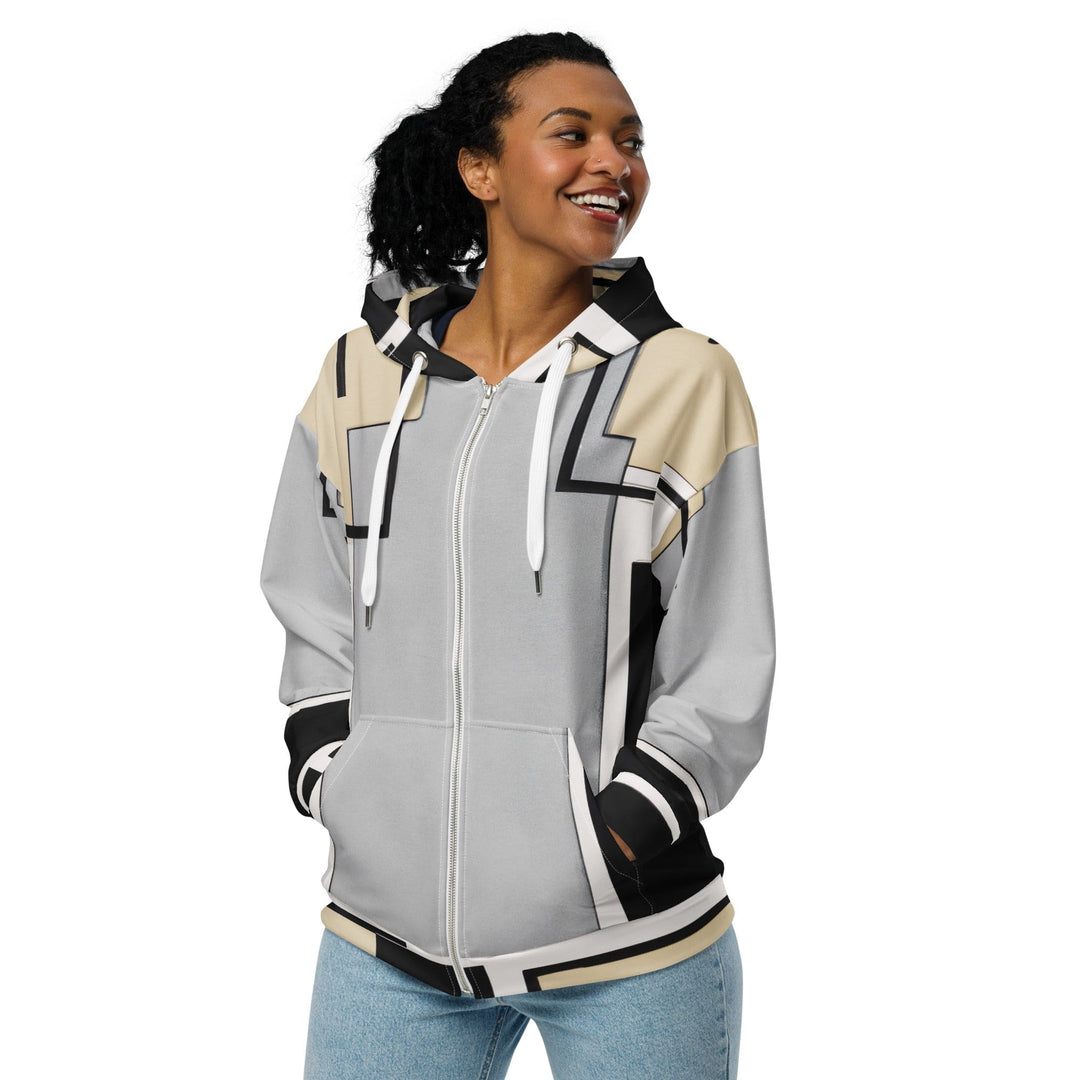 Womens Graphic Zip Hoodie Black Grey Abstract Pattern