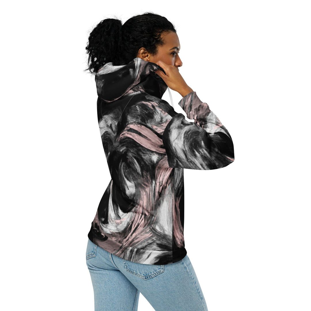 Womens Graphic Zip Hoodie Black Pink White Abstract Pattern