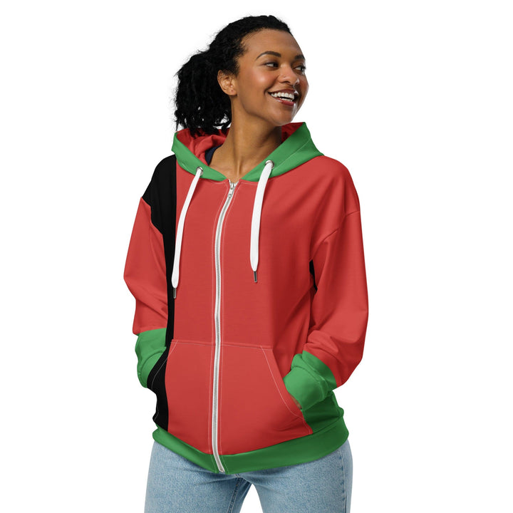 Womens Graphic Zip Hoodie Black Red Green Stripped 4