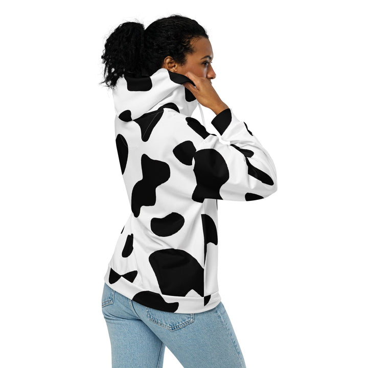 Womens Graphic Zip Hoodie Black White Cow Print