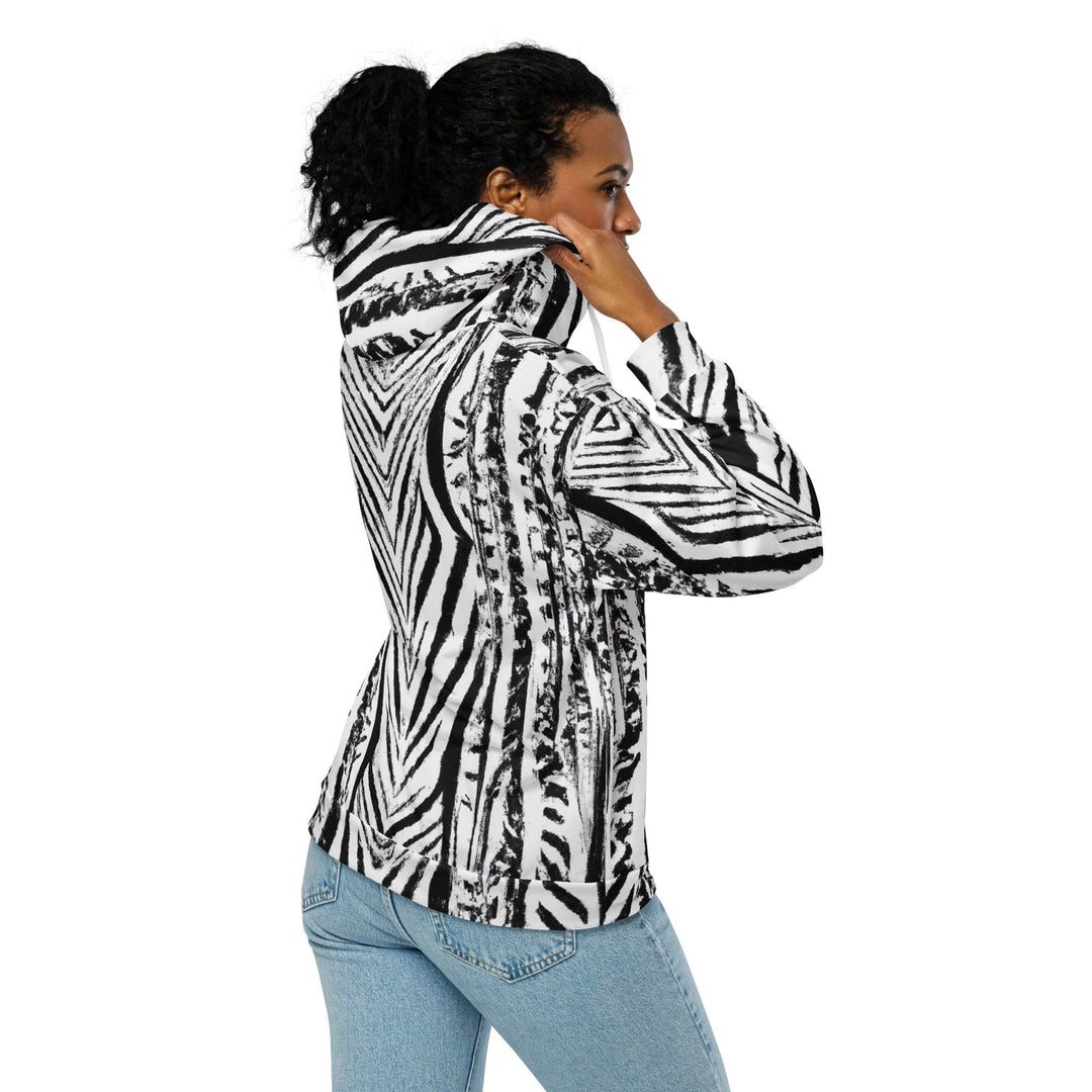 Womens Graphic Zip Hoodie Black White Native Print