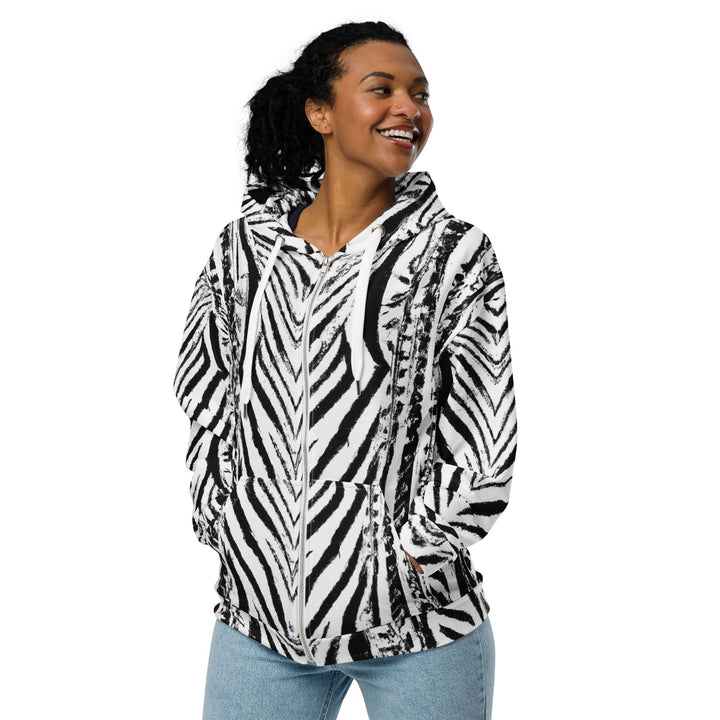 Womens Graphic Zip Hoodie Black White Native Print