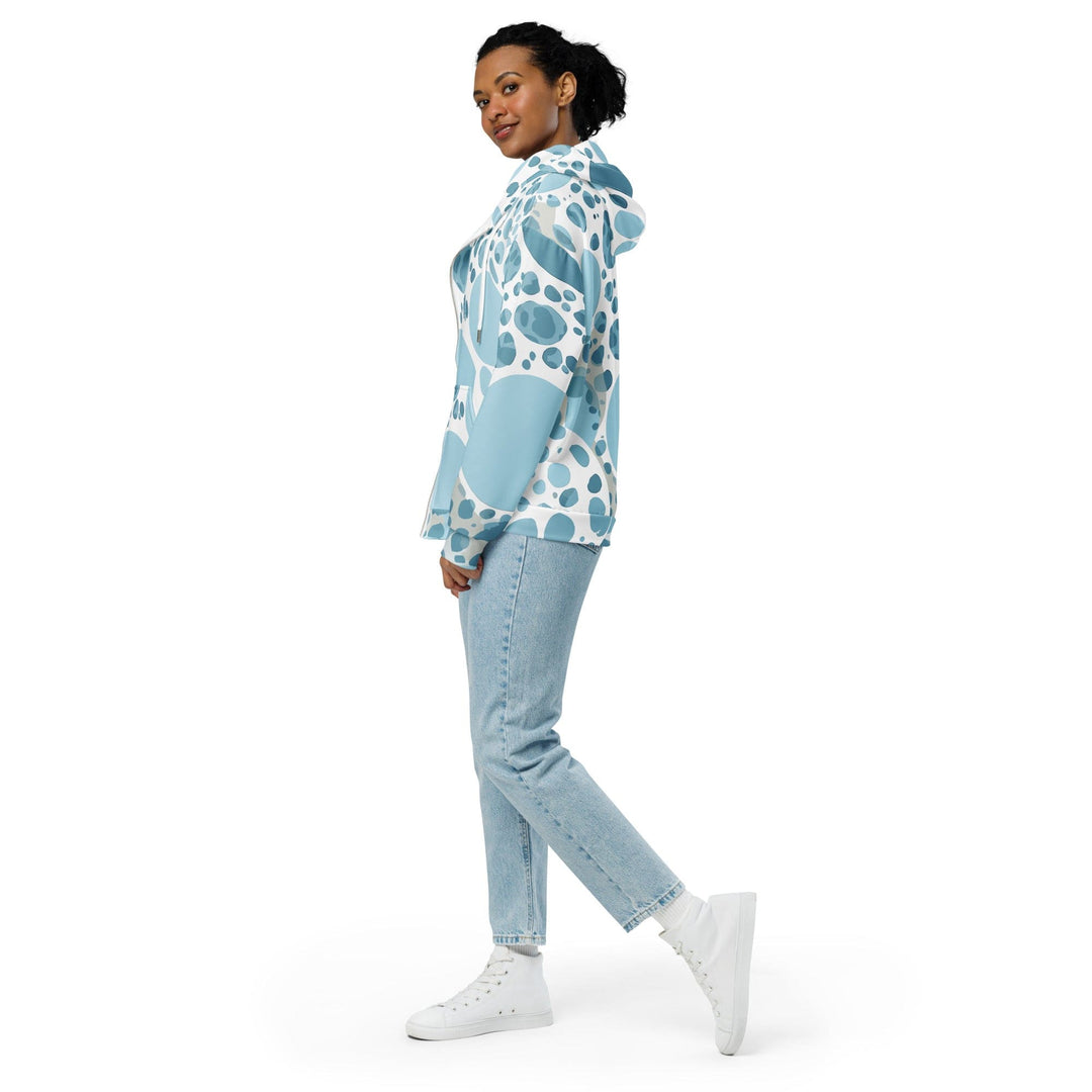 Womens Graphic Zip Hoodie Blue and White Circular Spotted Illustration